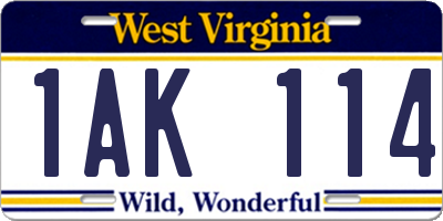 WV license plate 1AK114