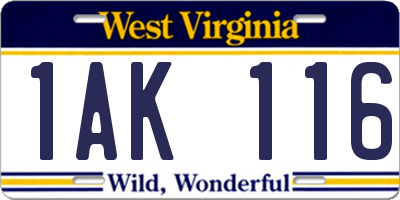 WV license plate 1AK116