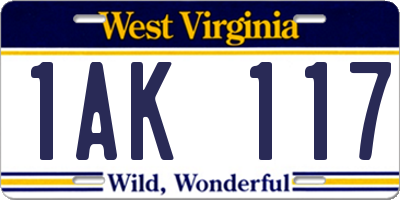 WV license plate 1AK117