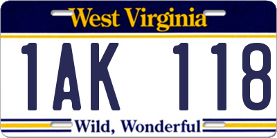WV license plate 1AK118