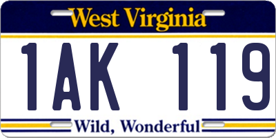 WV license plate 1AK119