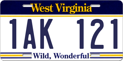 WV license plate 1AK121