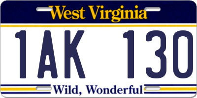 WV license plate 1AK130