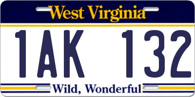 WV license plate 1AK132