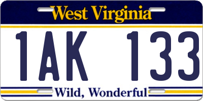 WV license plate 1AK133