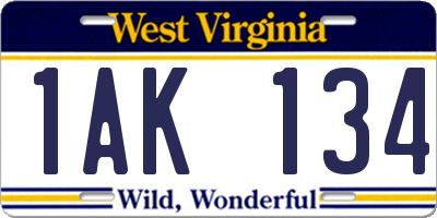 WV license plate 1AK134
