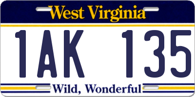 WV license plate 1AK135
