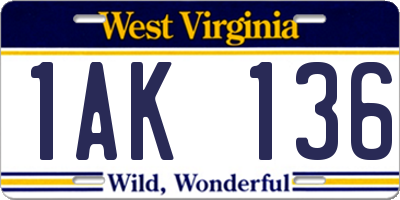 WV license plate 1AK136