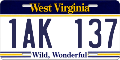 WV license plate 1AK137