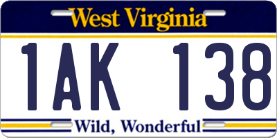 WV license plate 1AK138