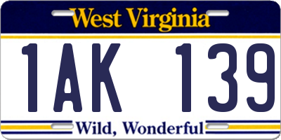 WV license plate 1AK139