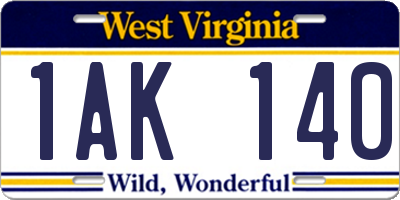 WV license plate 1AK140