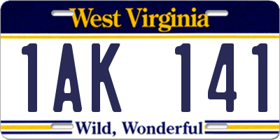 WV license plate 1AK141