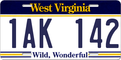 WV license plate 1AK142