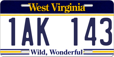 WV license plate 1AK143