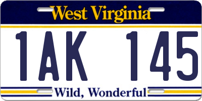 WV license plate 1AK145