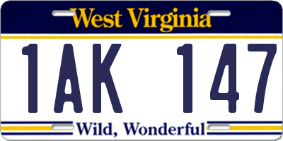 WV license plate 1AK147