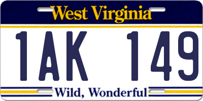 WV license plate 1AK149