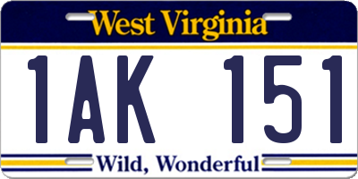 WV license plate 1AK151