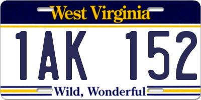 WV license plate 1AK152