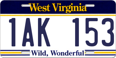 WV license plate 1AK153