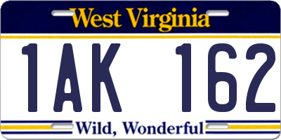 WV license plate 1AK162