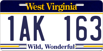 WV license plate 1AK163