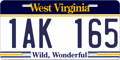 WV license plate 1AK165