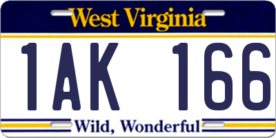 WV license plate 1AK166