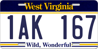 WV license plate 1AK167