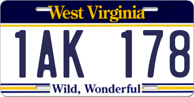 WV license plate 1AK178