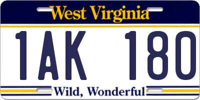 WV license plate 1AK180