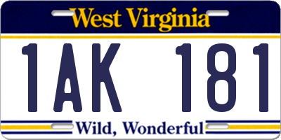 WV license plate 1AK181