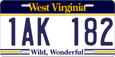WV license plate 1AK182