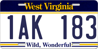 WV license plate 1AK183
