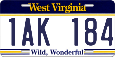 WV license plate 1AK184