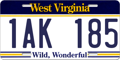 WV license plate 1AK185