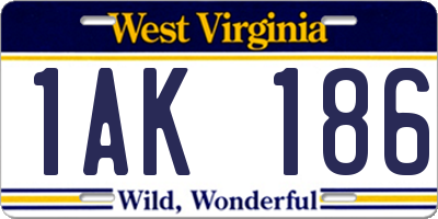 WV license plate 1AK186