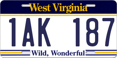 WV license plate 1AK187