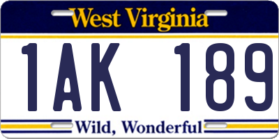 WV license plate 1AK189