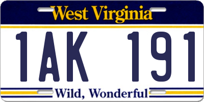 WV license plate 1AK191
