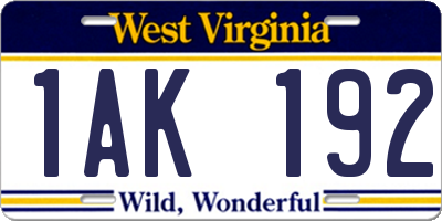 WV license plate 1AK192