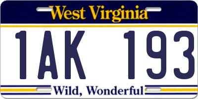 WV license plate 1AK193