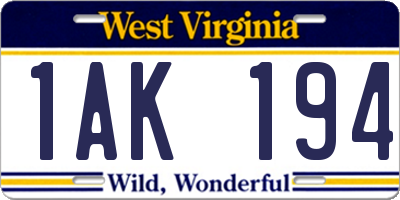 WV license plate 1AK194