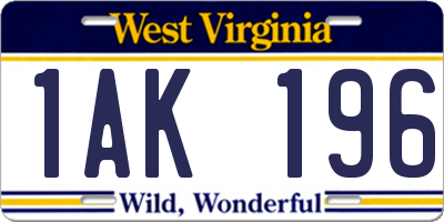 WV license plate 1AK196