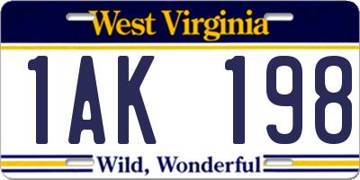 WV license plate 1AK198