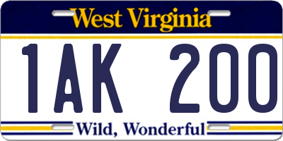 WV license plate 1AK200