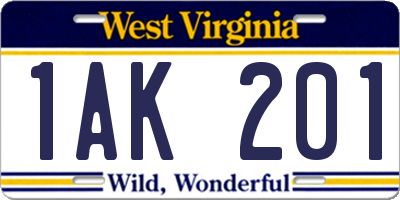 WV license plate 1AK201