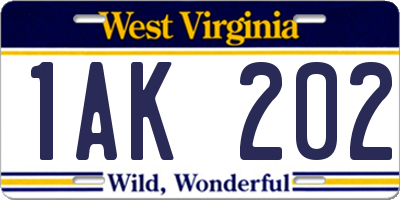 WV license plate 1AK202