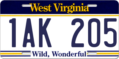WV license plate 1AK205